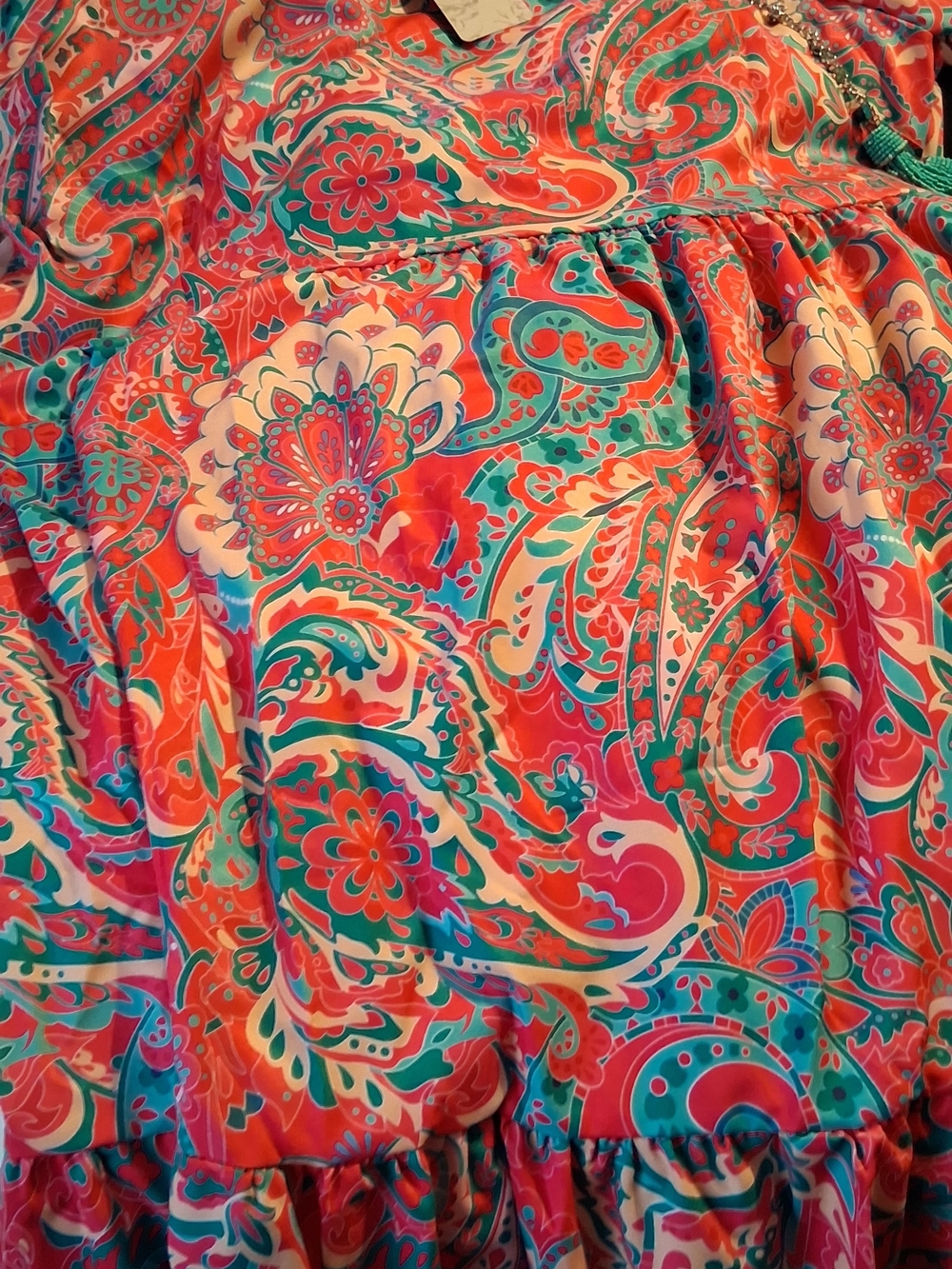 Vibrant Paisley Midi Dress in Pink,Teal & Cream